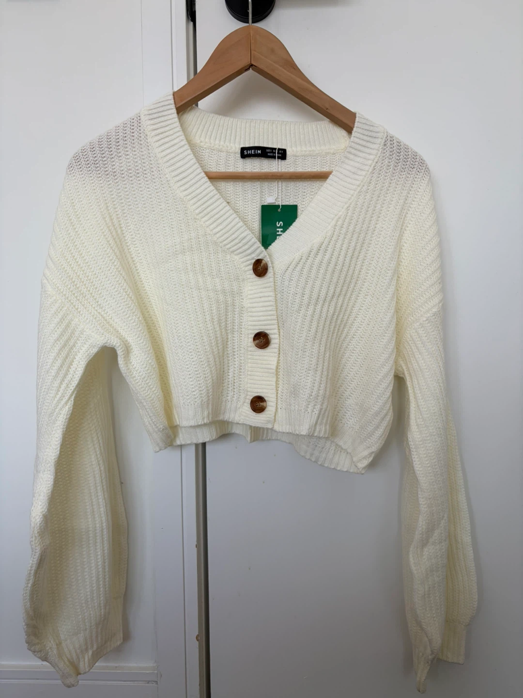 SHEIN Cream Knit Cropped Cardigan