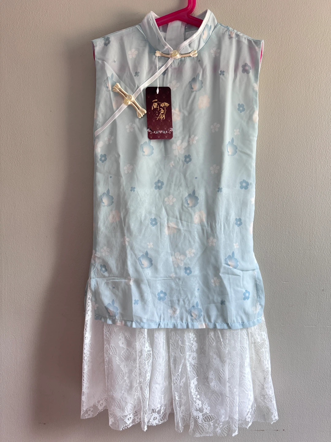 Light Blue Floral Qipao with Lace Trim 5-6T