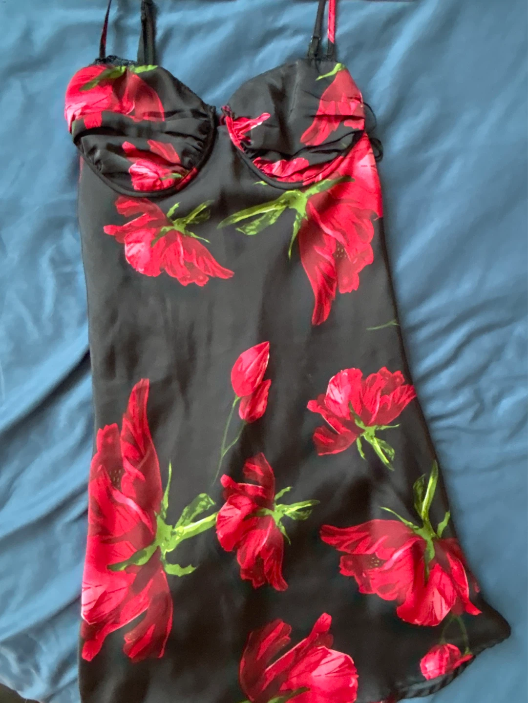 Black floral lace trim cami slip dress - photo 3
