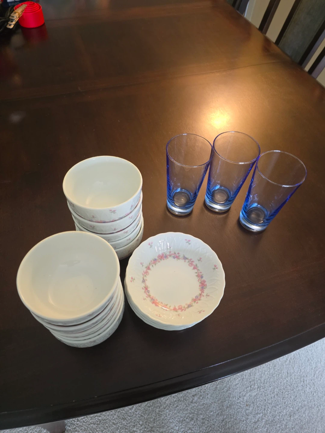 Set of 5 Bowls, 3 Glasses, and 5 Small Plates