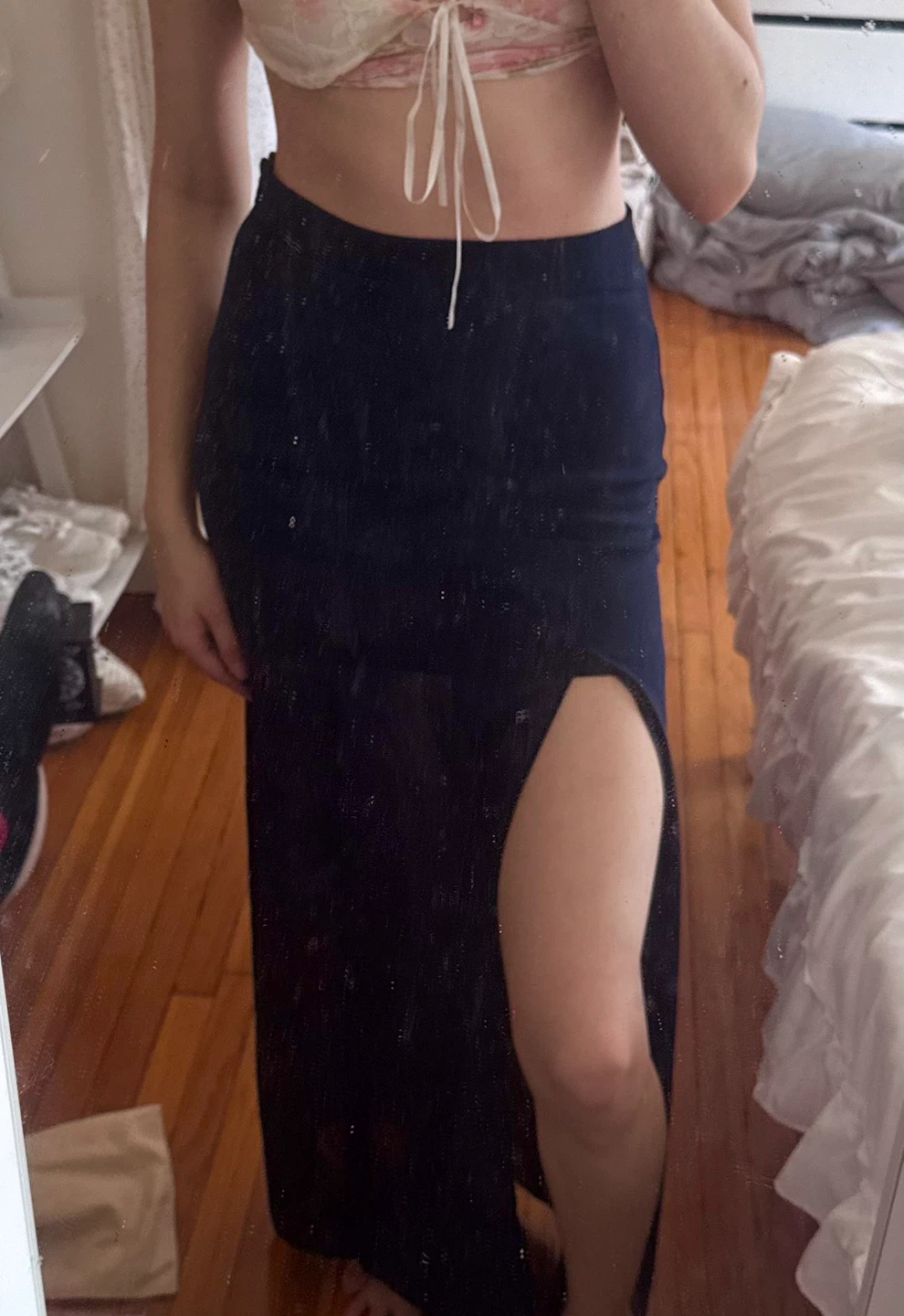 Navy Blue Maxi Skirt with Slit - photo 4