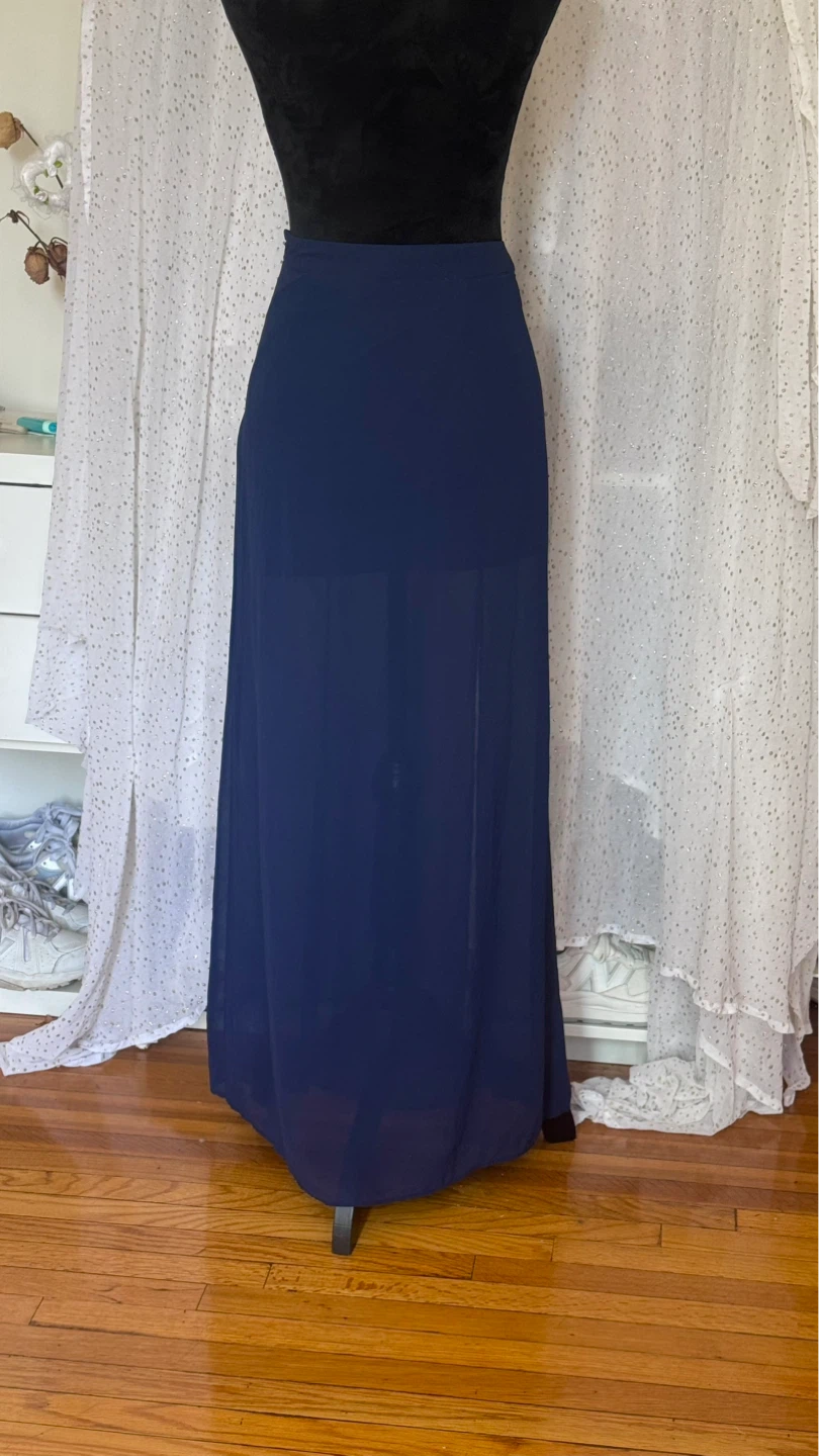 Navy Blue Maxi Skirt with Slit - photo 2