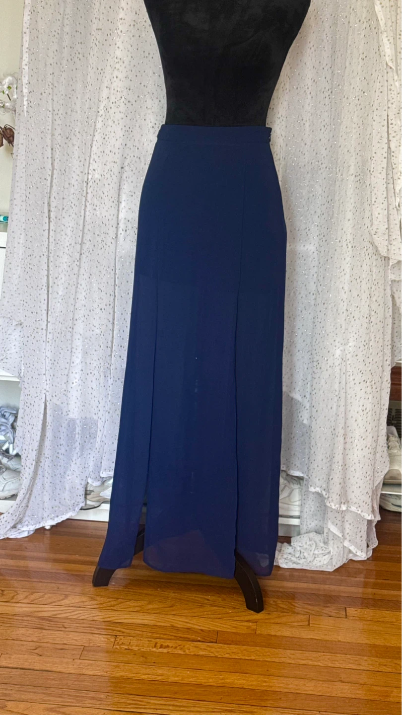 Navy Blue Maxi Skirt with Slit