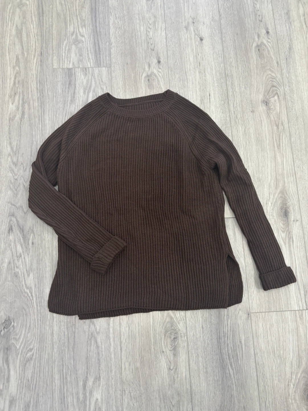 Brown Ribbed Knit Sweater and Pants Set