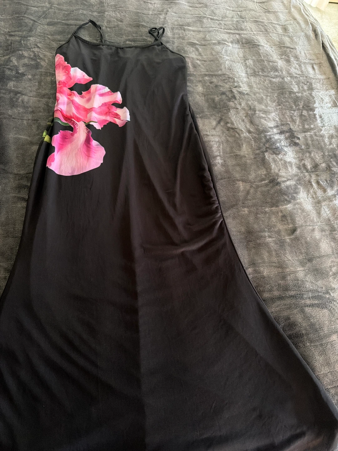 Black Maxi Dress with Pink Floral Print