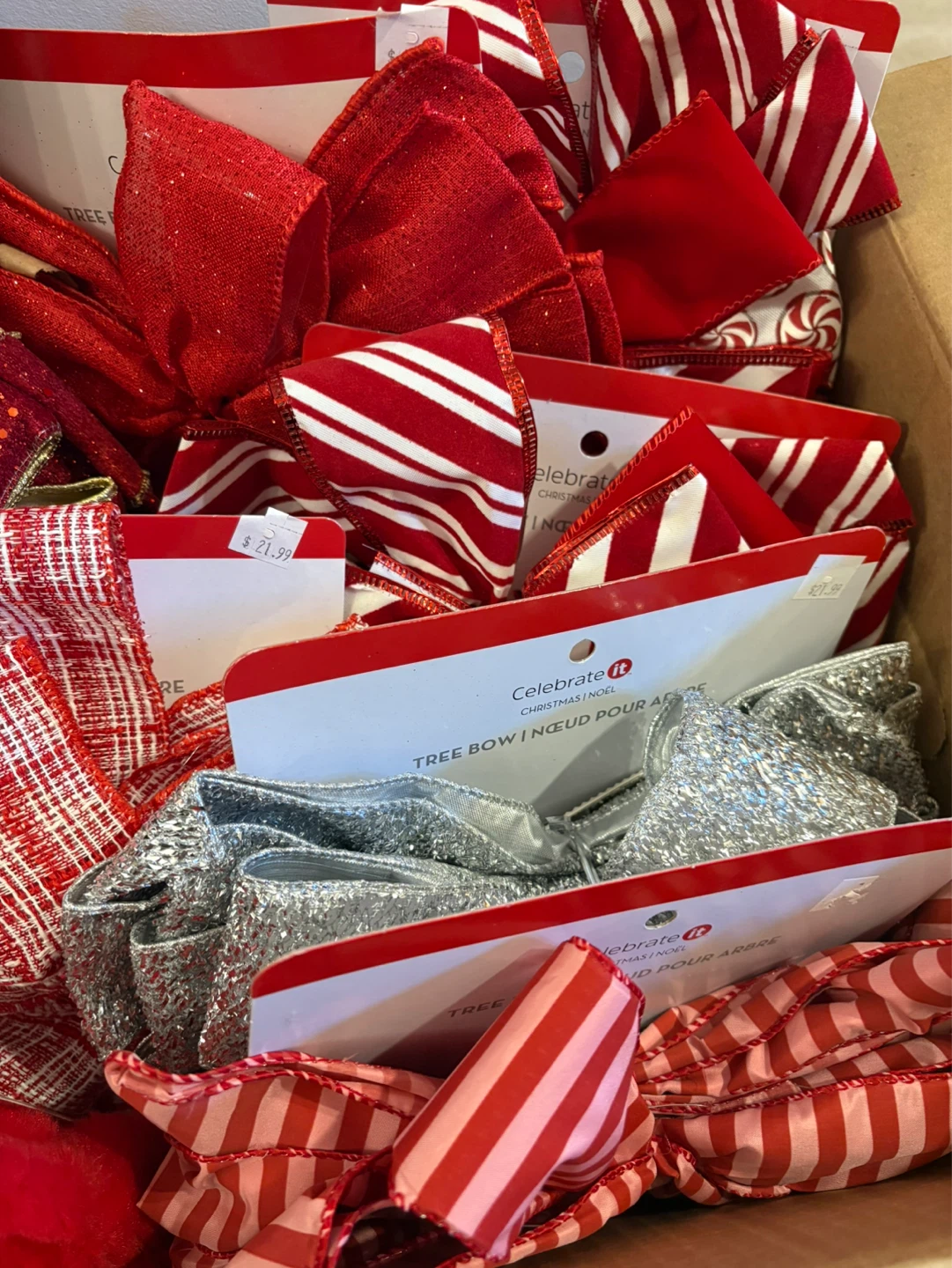 Celebrate It Christmas Tree Bows - Red, Silver & Candy Cane