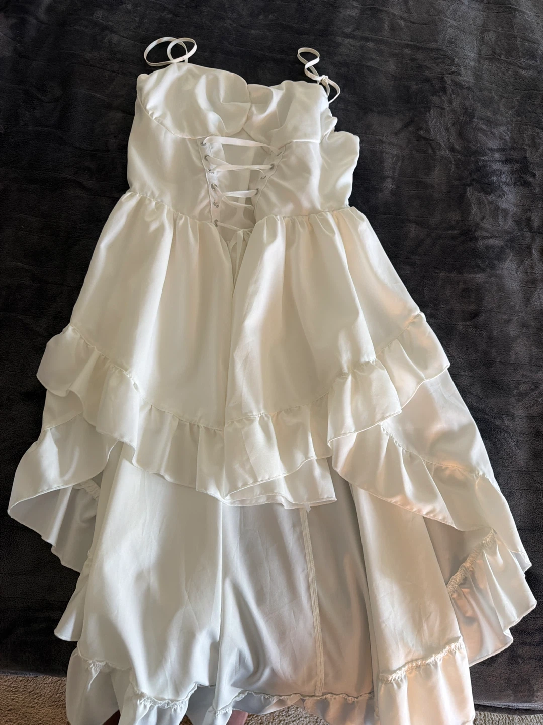 White Lace-Up Ruffled Corset Dress