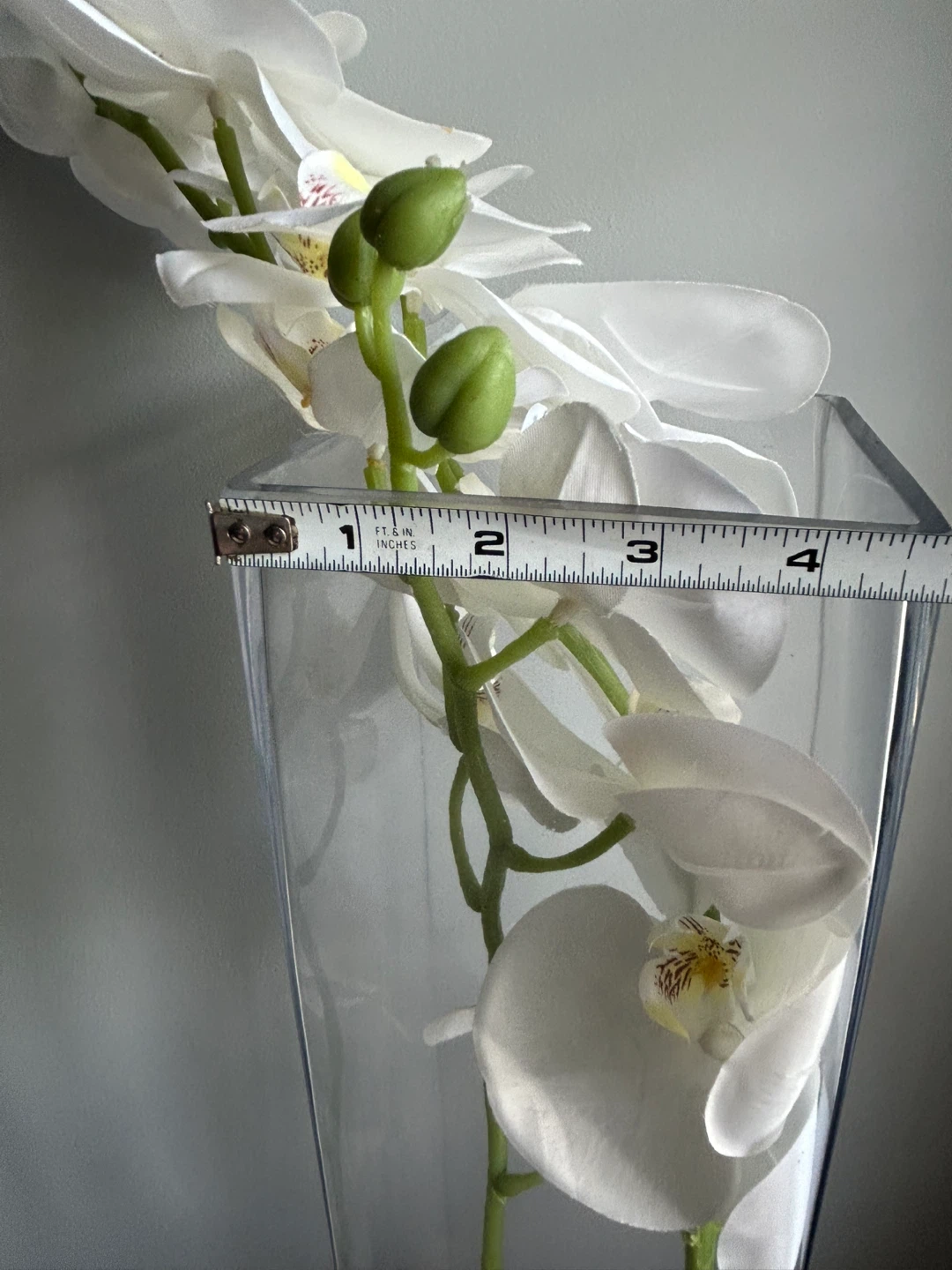 Tall Clear Glass Vase with White Artificial Orchid Arrangement - photo 3
