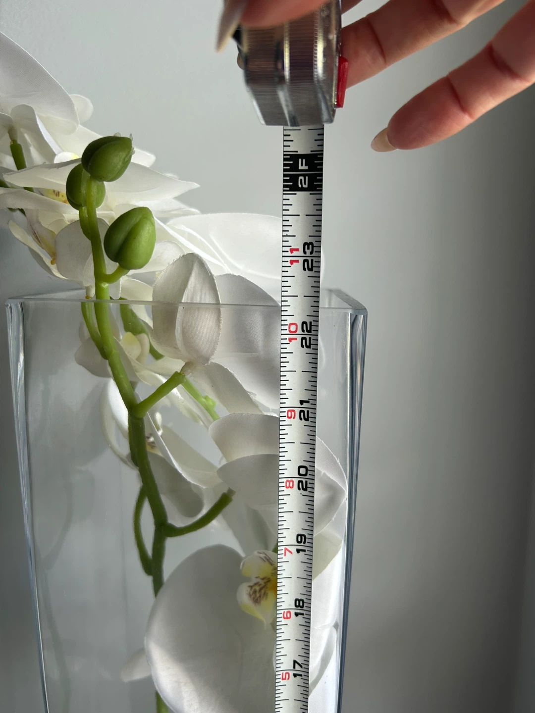 Tall Clear Glass Vase with White Artificial Orchid Arrangement - photo 2