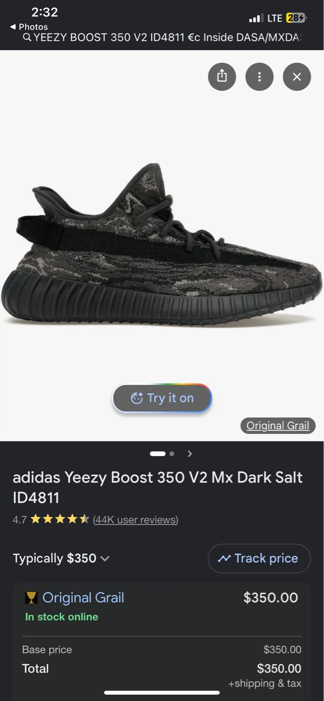 Adidas Yeezy Boost 350 V2 MX Dark Salt ID4811 Sneakers Size 7.5 - photo 3