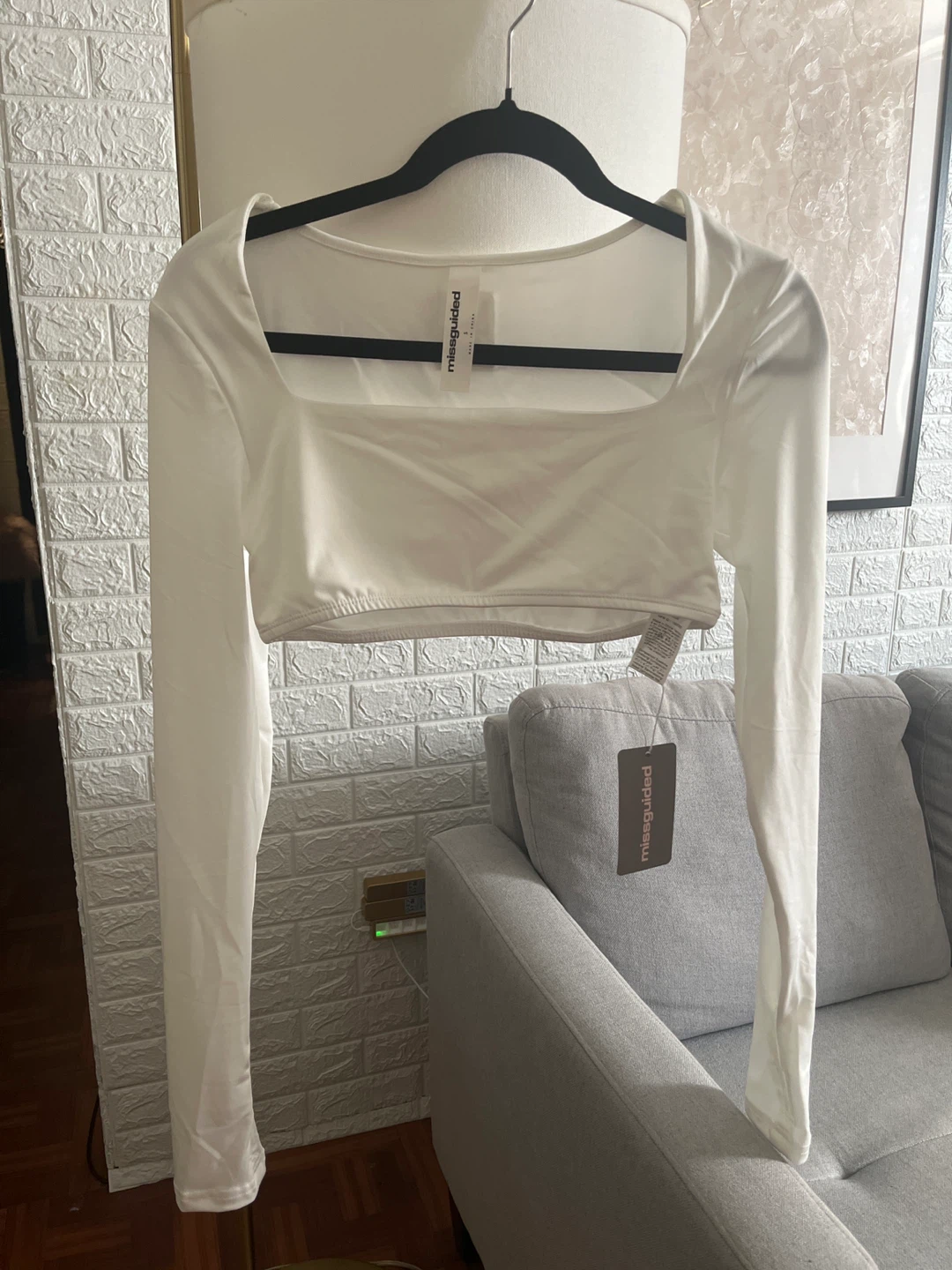 Missguided White Long Sleeve Crop Top with Square Neck - photo 4