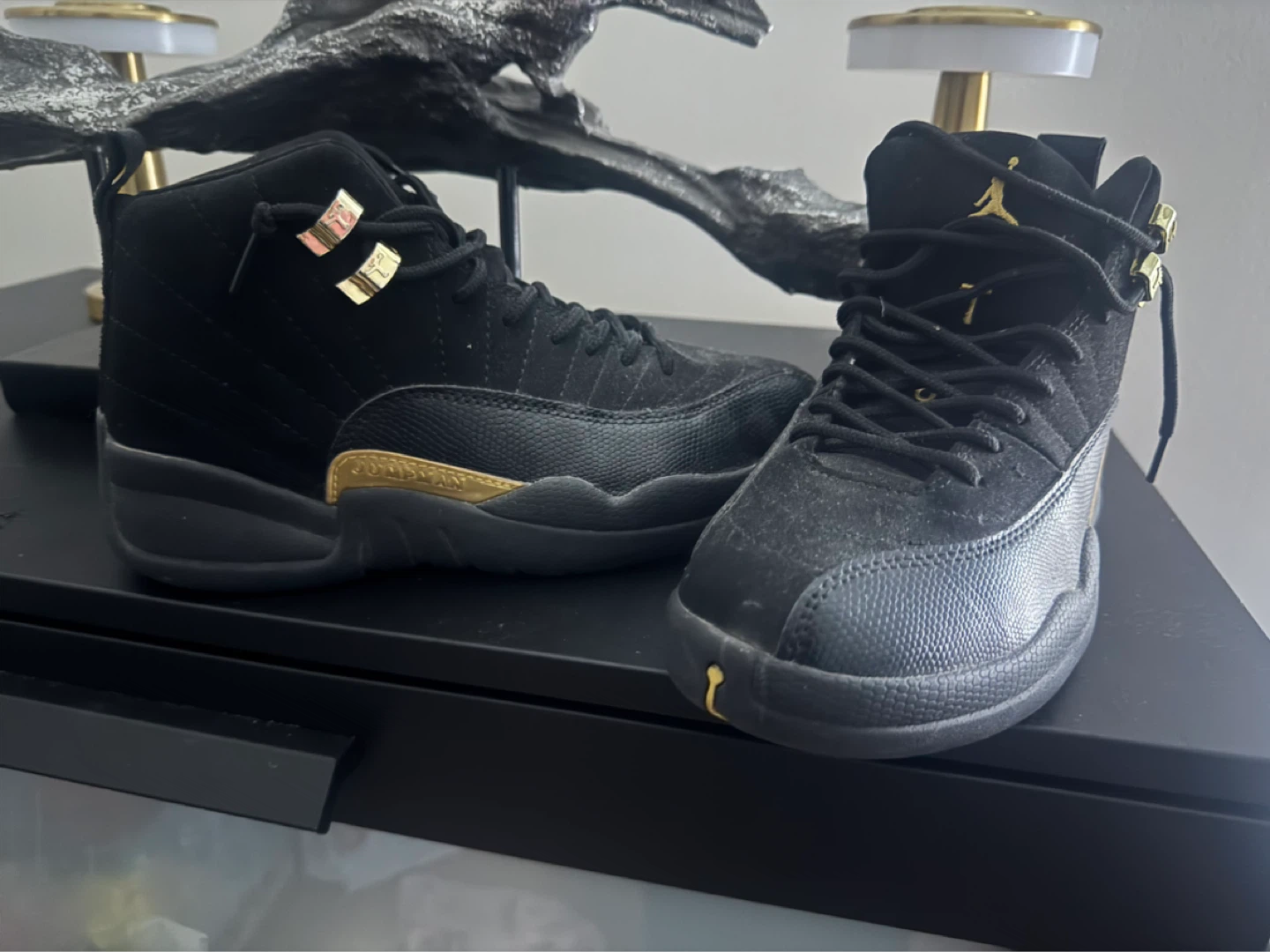 Air Jordan 12 Retro Black and Gold Sneakers - photo 3