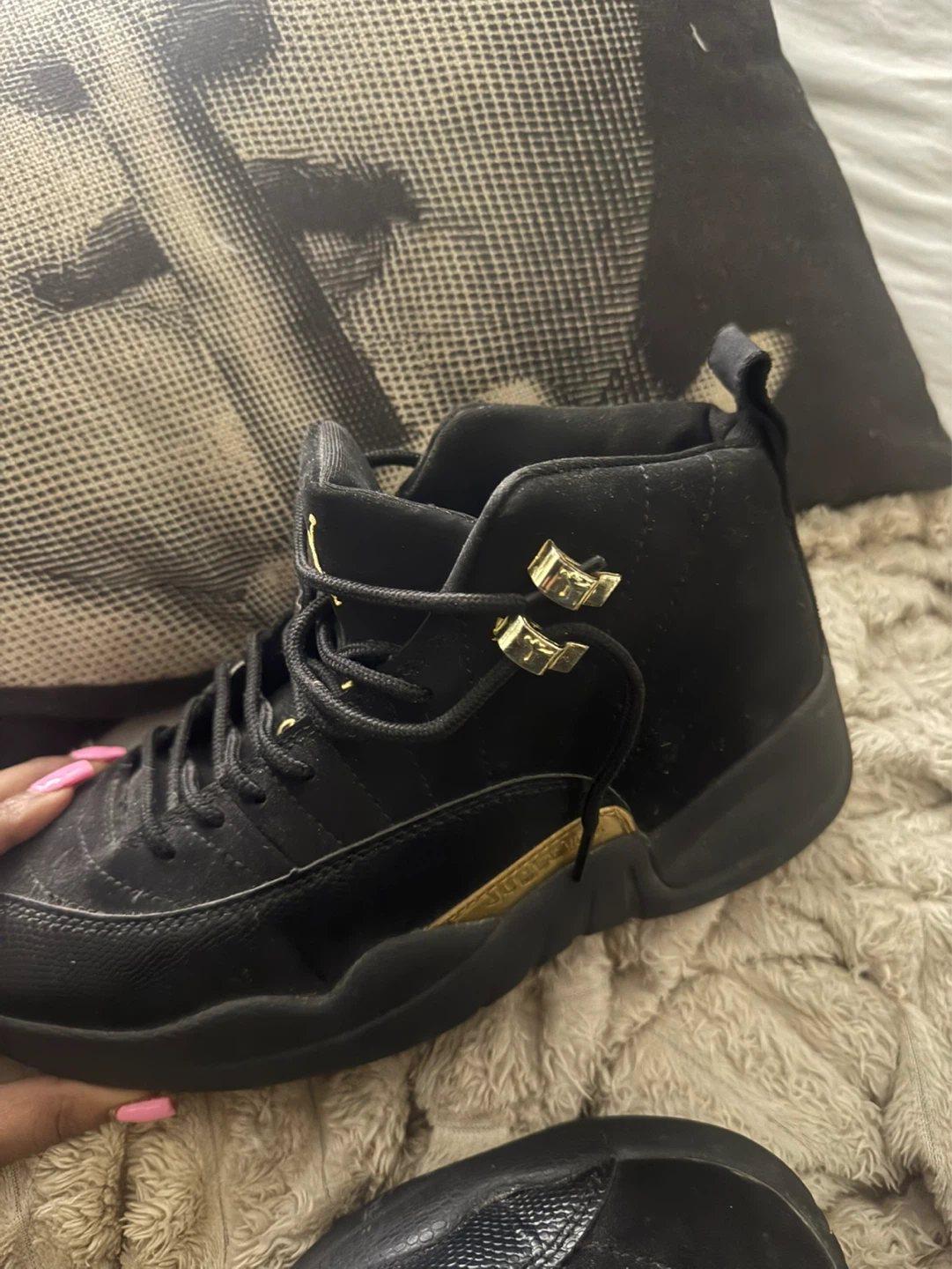 Air Jordan 12 Retro Black and Gold Sneakers - photo 2