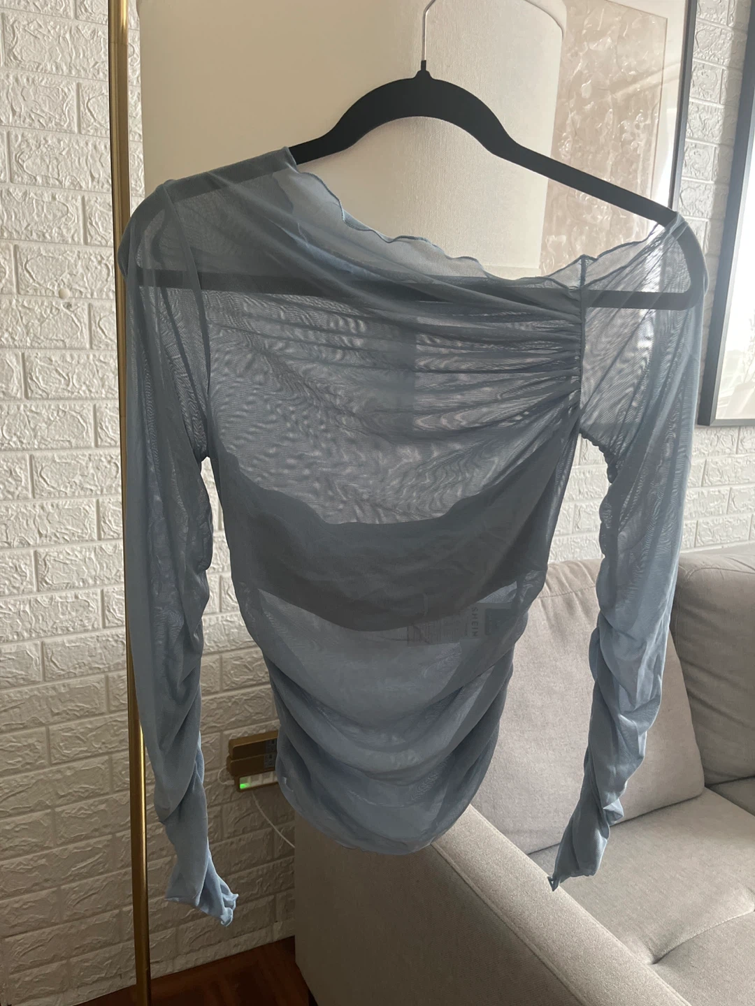 Ruched One Shoulder Mesh Top - photo 3