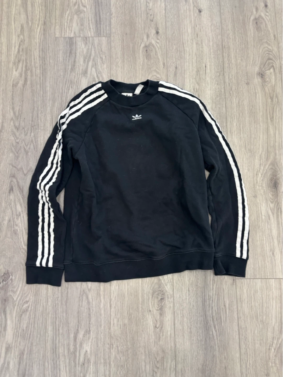 Adidas Black Crewneck Sweatshirt with White Stripes