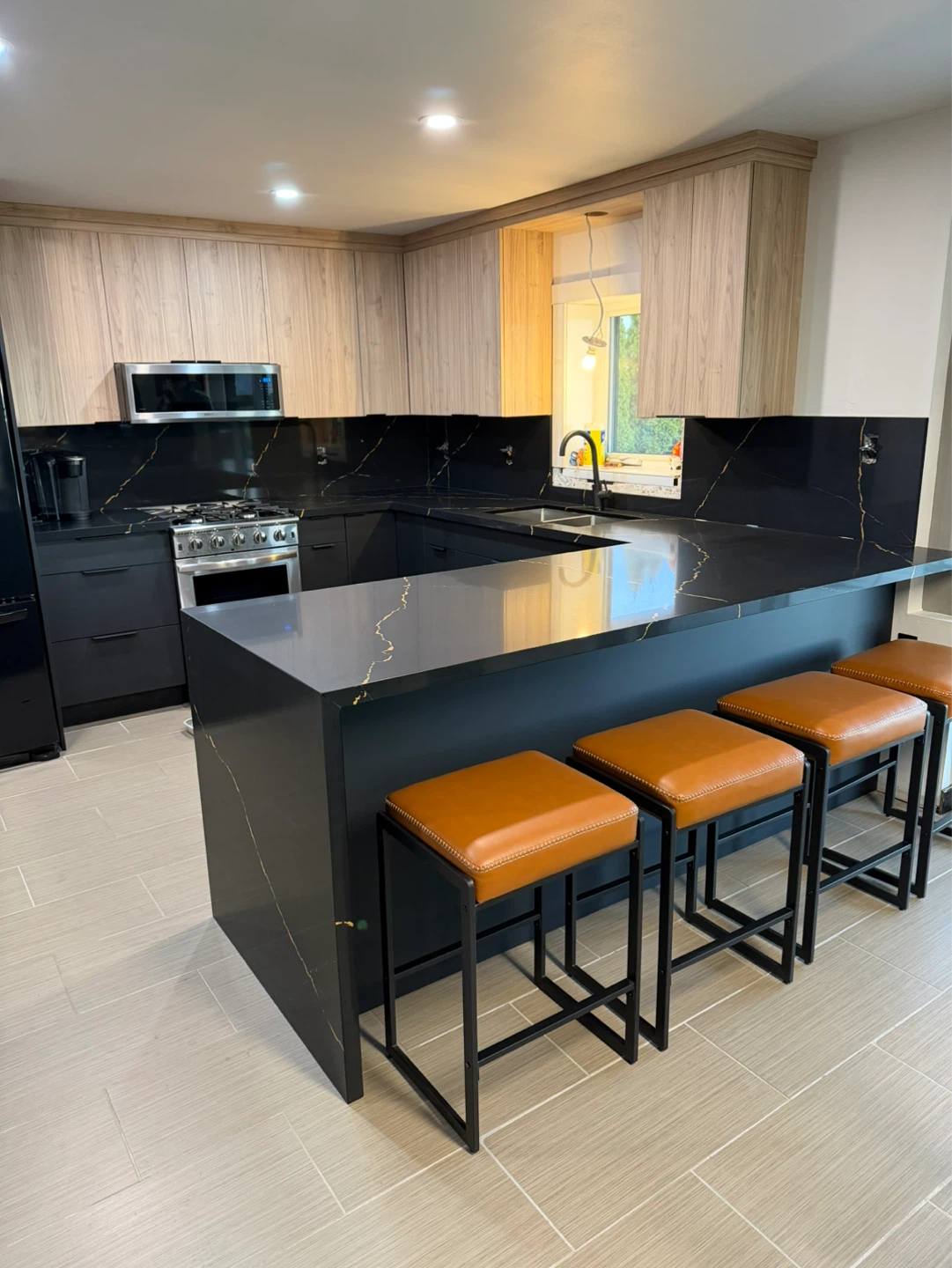 Black Quartz Countertop with Gold Veining