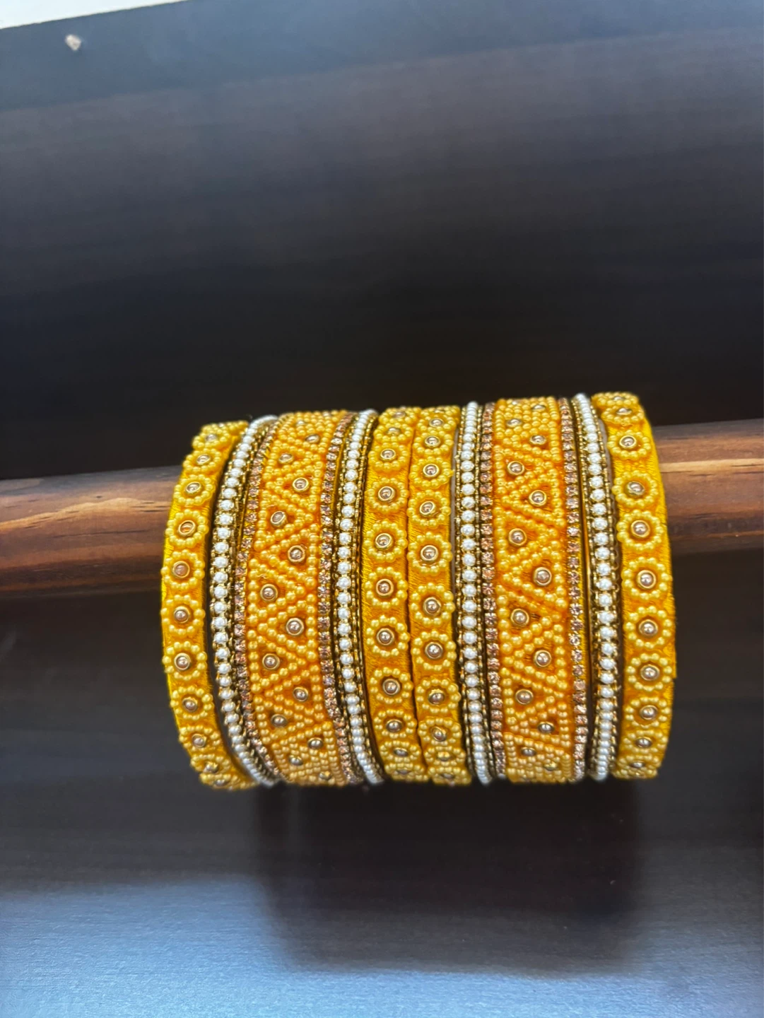 Yellow Beaded Bangles Set! Size 2.10