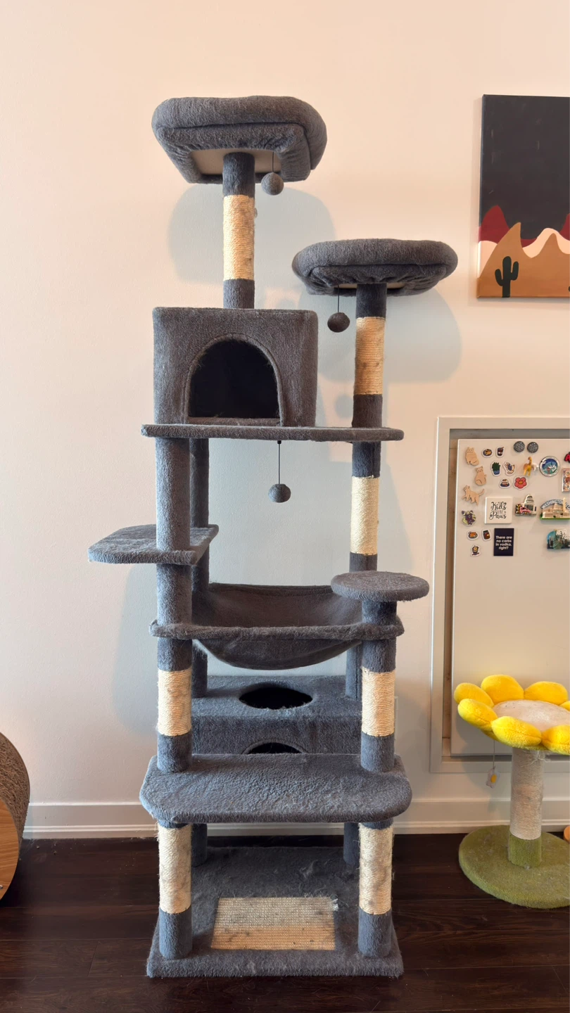 Grey Multi-Level Cat Tree with Scratching Posts
