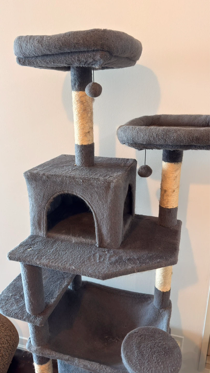 Grey Multi-Level Cat Tree with Scratching Posts - photo 2