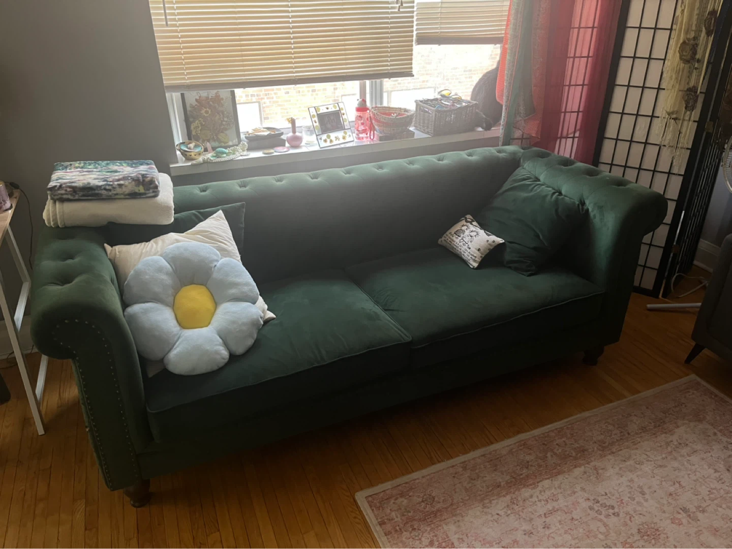 Green Velvet Tufted Sofa