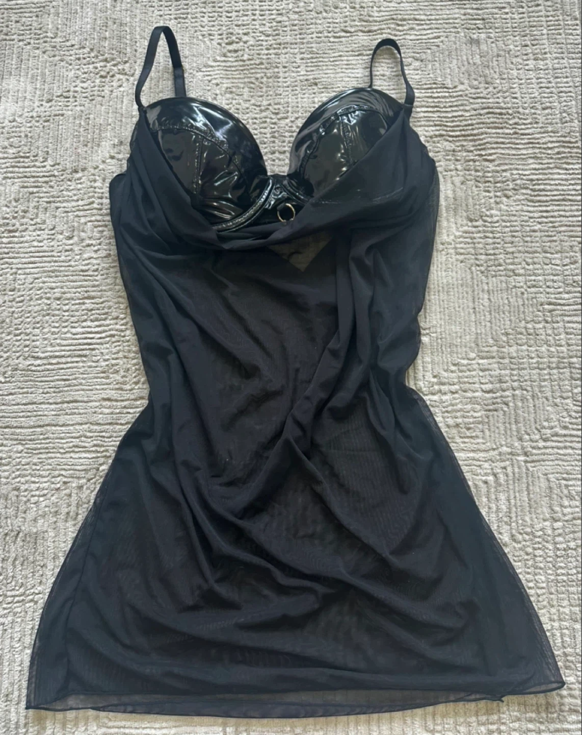 Fashion Nova Black Mesh and Vinyl Babydoll Lingerie