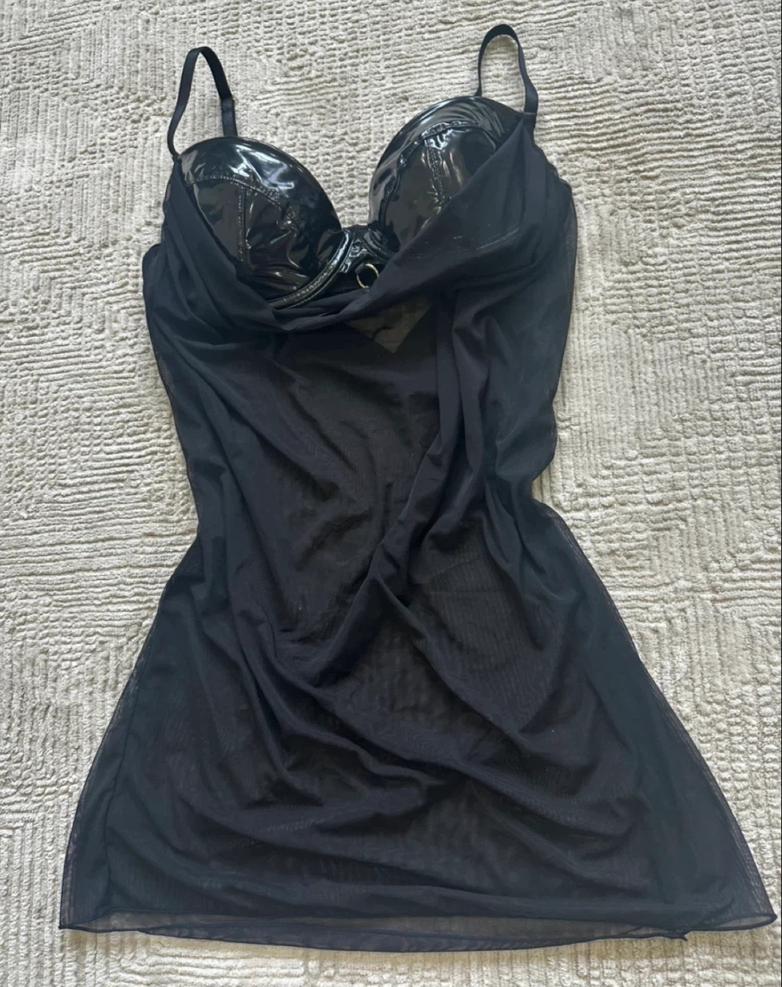 Fashion Nova Black Mesh and Vinyl Babydoll Lingerie - photo 2