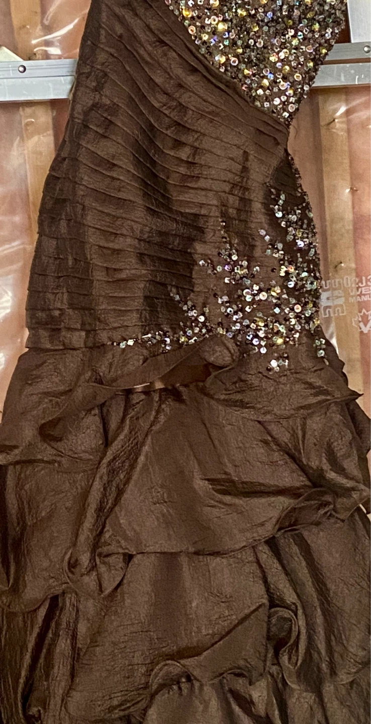 Brown Sequin Embellished One-Shoulder Gown - photo 2