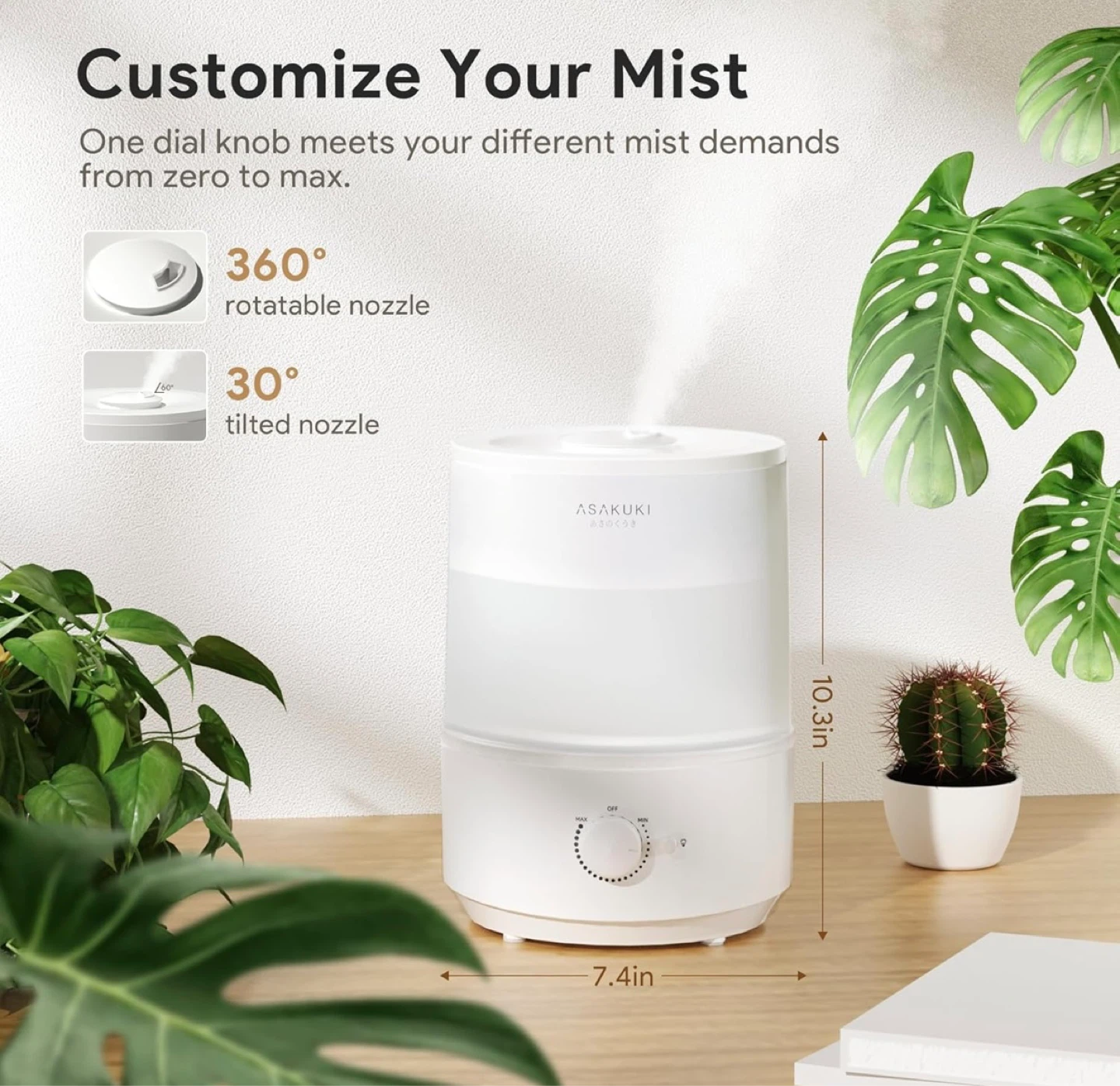 ASAKUKI Humidifier - 3L Capacity, 30 Hours Runtime - photo 3