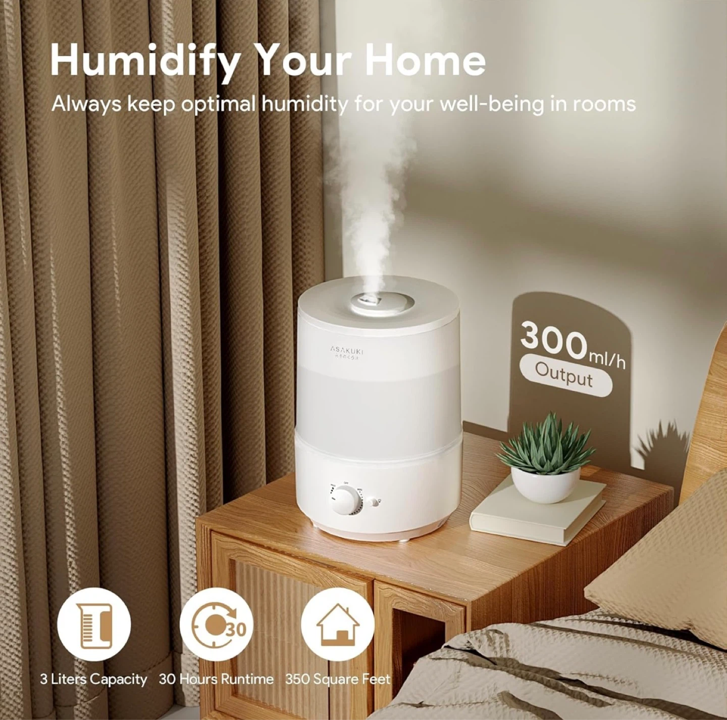 ASAKUKI Humidifier - 3L Capacity, 30 Hours Runtime - photo 4