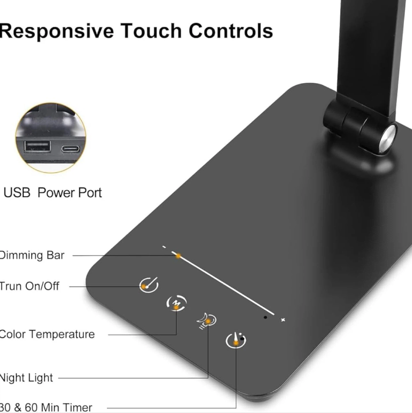 Adjustable LED Desk Lamp with USB Port and Wireless Charging - photo 4