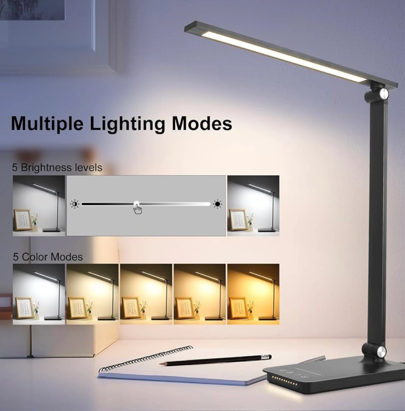 Adjustable LED Desk Lamp with USB Port and Wireless Charging - photo 3