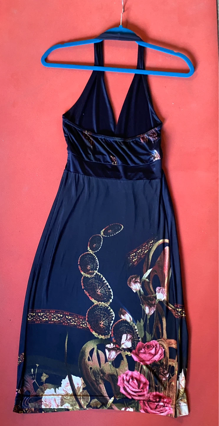 Navy Blue Halter Dress with Floral Print - photo 2