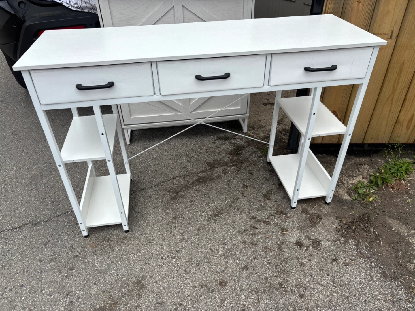 White 3-Drawer Desk with Shelving