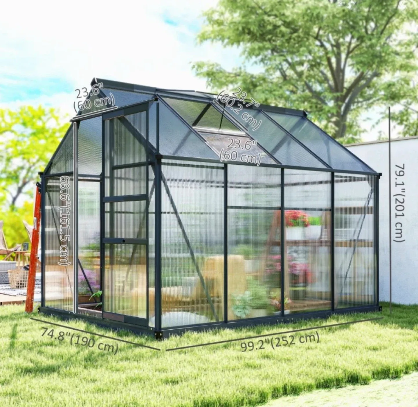OUTDOOR GREENHOUSE 6FT X 8FT X 6.6FT- FRAME ONLY