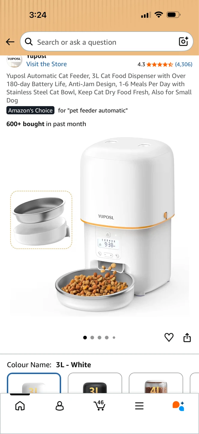Gently used YUPOSL Automatic Cat Feeder 3L White