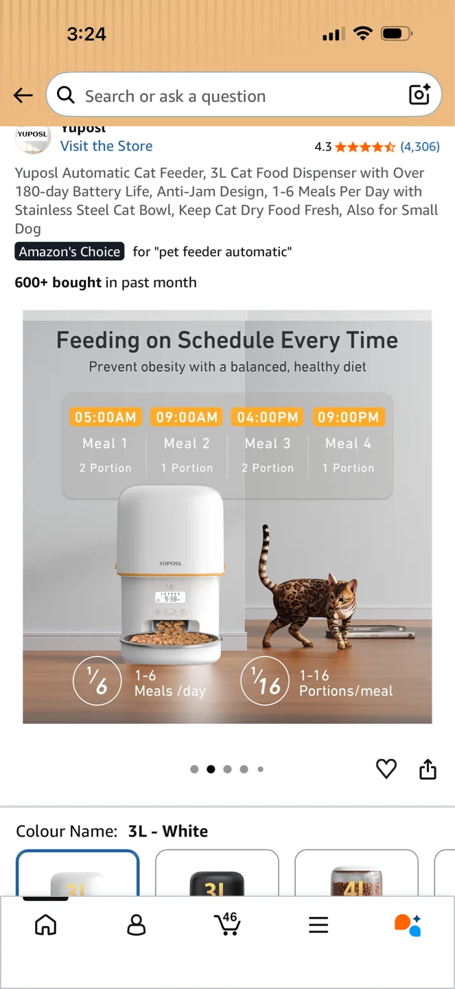 Gently used YUPOSL Automatic Cat Feeder 3L White - photo 2