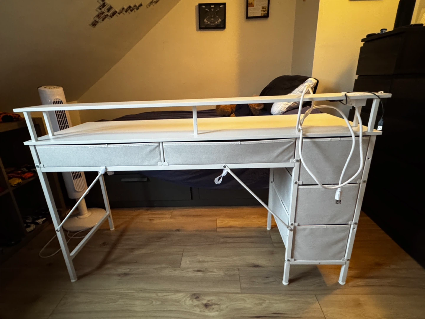 White Desk with Drawers and Built-in Power Outlet - photo 2
