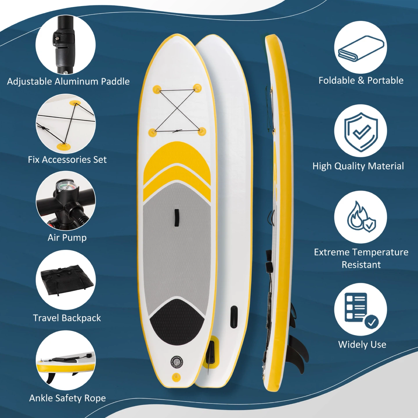 Inflatable Stand Up Paddleboard (SUP) - Yellow/White - photo 4