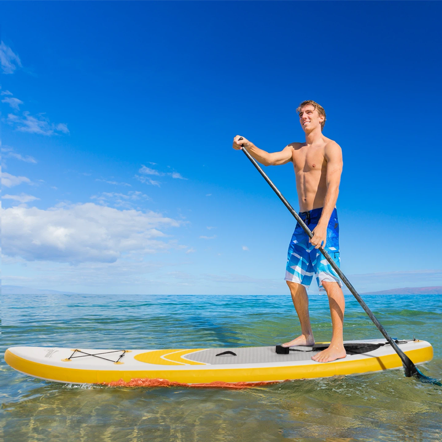 Inflatable Stand Up Paddleboard (SUP) - Yellow/White