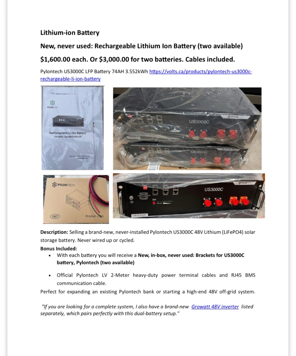 Pylontech US3000C 48V Lithium Battery