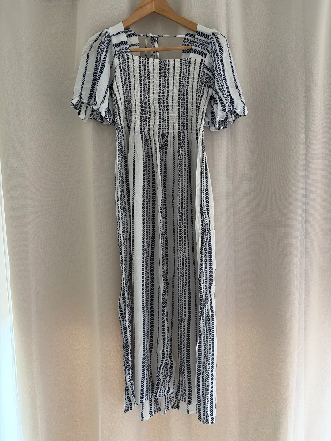 White and Blue Striped Maxi Dress
