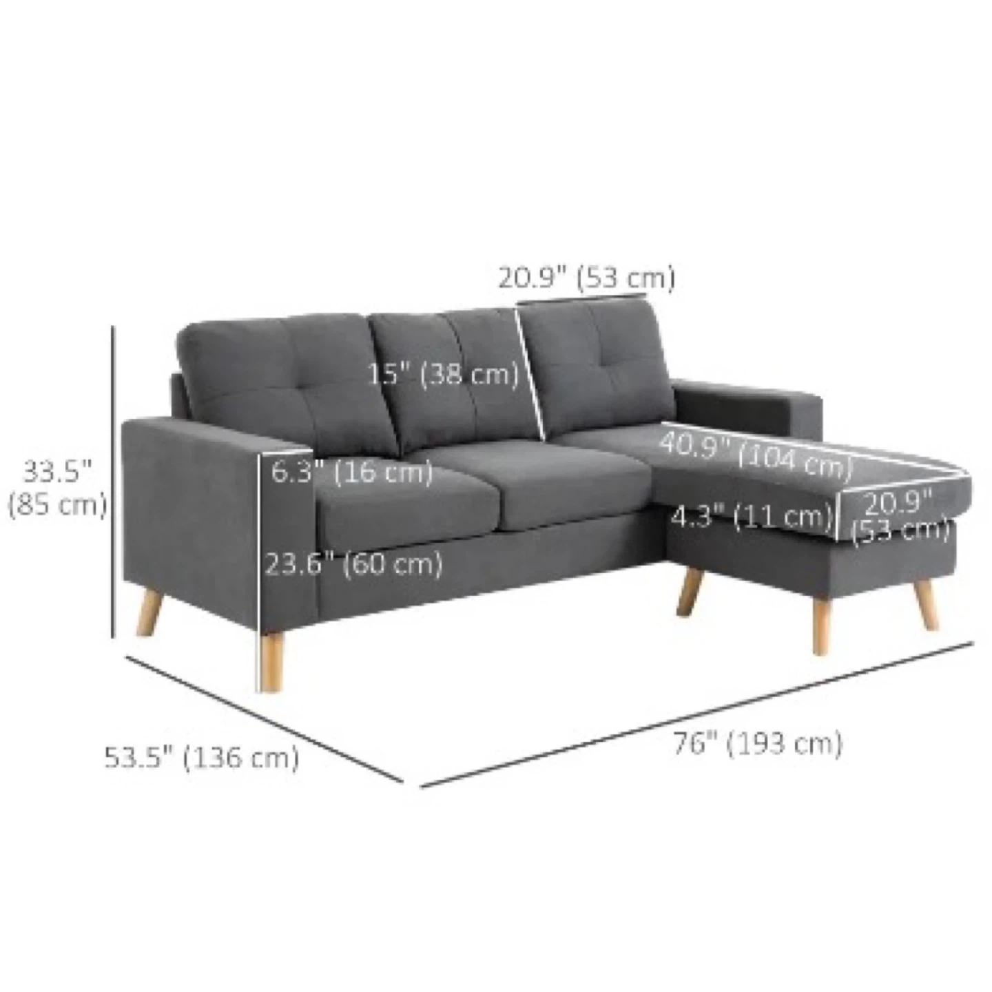 HOMCOM Sectional L Sofa Couch,Reversible Chaise - photo 2