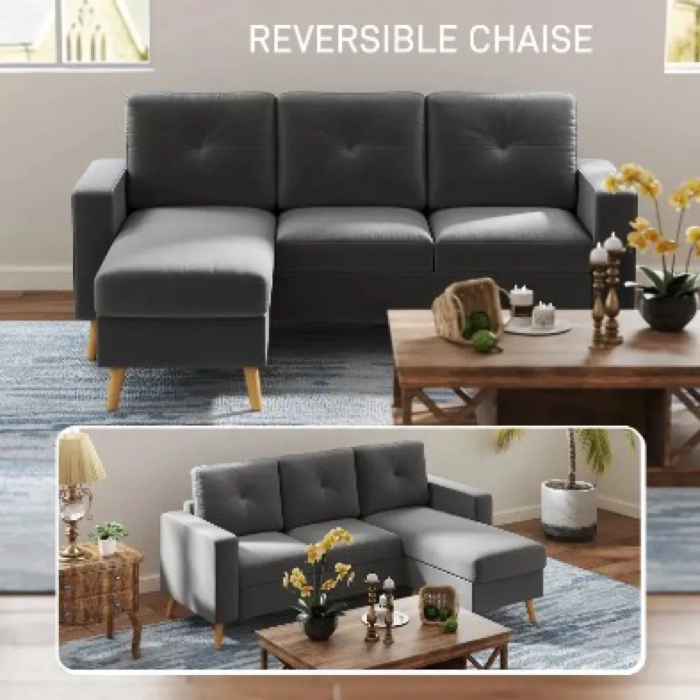HOMCOM Sectional L Sofa Couch,Reversible Chaise - photo 3