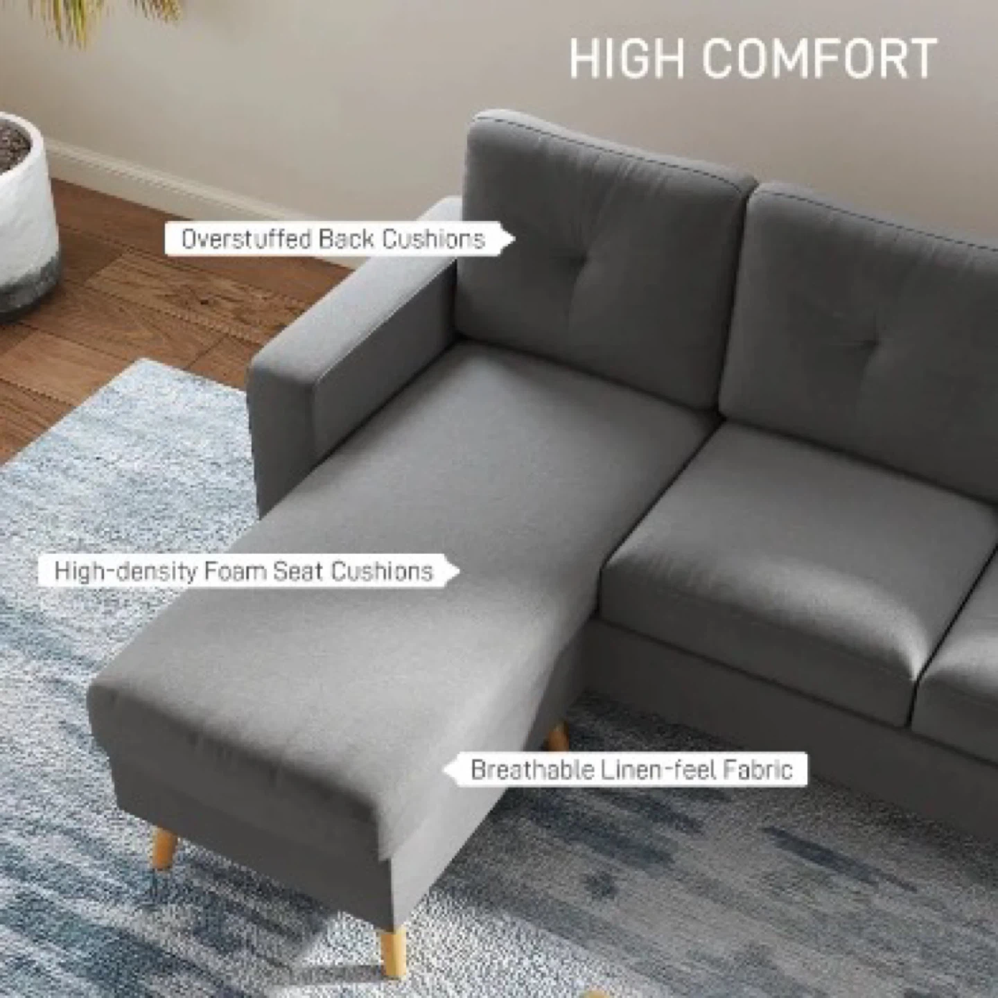 HOMCOM Sectional L Sofa Couch,Reversible Chaise - photo 4