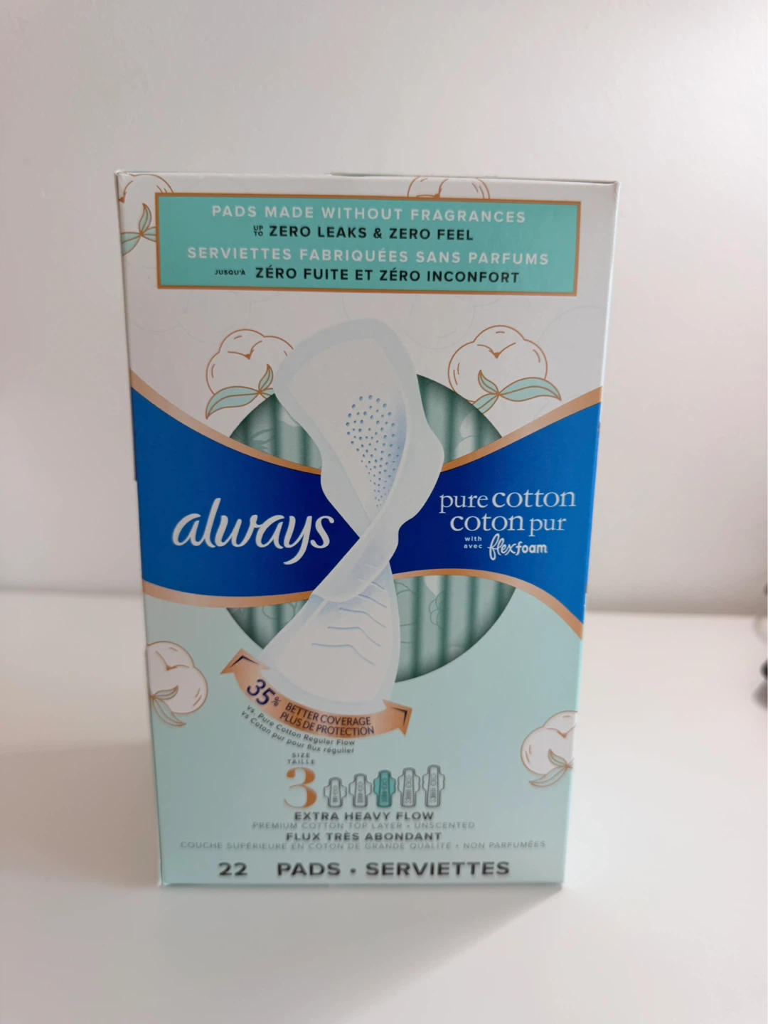Always Pure Cotton Pads - Extra Heavy Flow, 22 Count