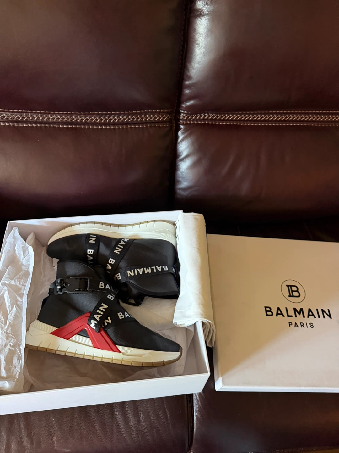 Balmain Black High-Top Sneakers with Straps Men’s 10US New