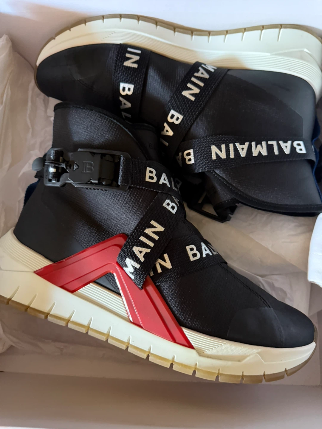 Balmain Black High-Top Sneakers with Straps Men’s 10US New - photo 2