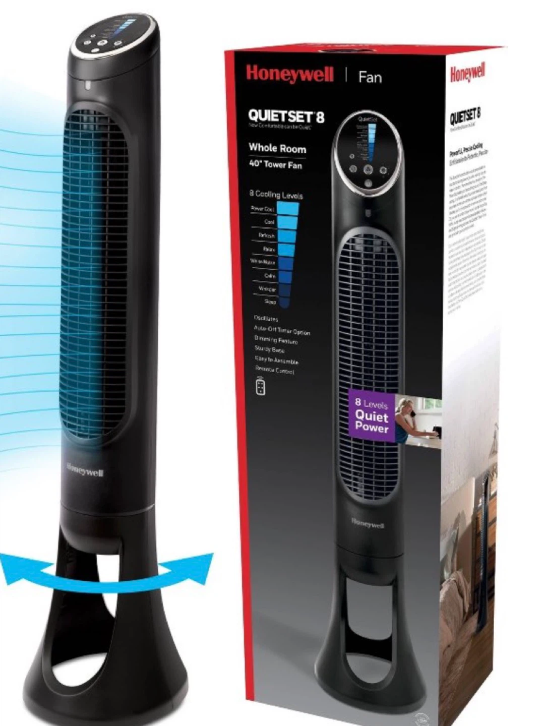 Honeywell QuietSet 8 Whole Room 40" Tower Fan