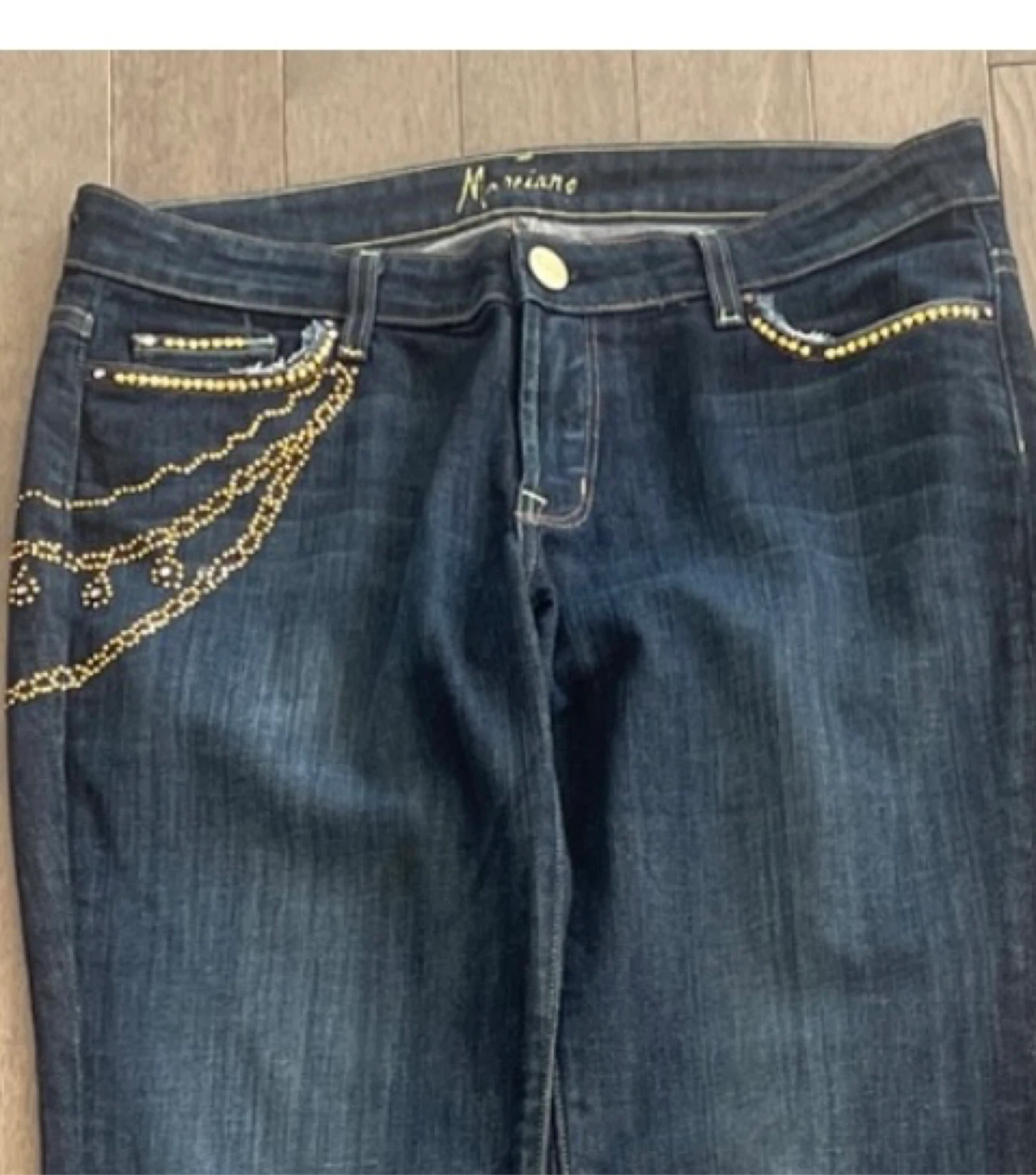 Marciano Wide Leg Jeans with Gold Studs & Rhinestones - Size 30