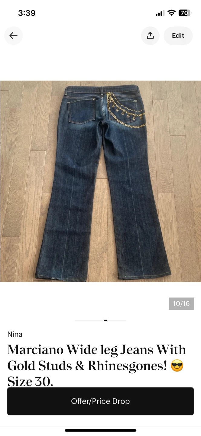 Marciano Wide Leg Jeans with Gold Studs & Rhinestones - Size 30 - photo 2